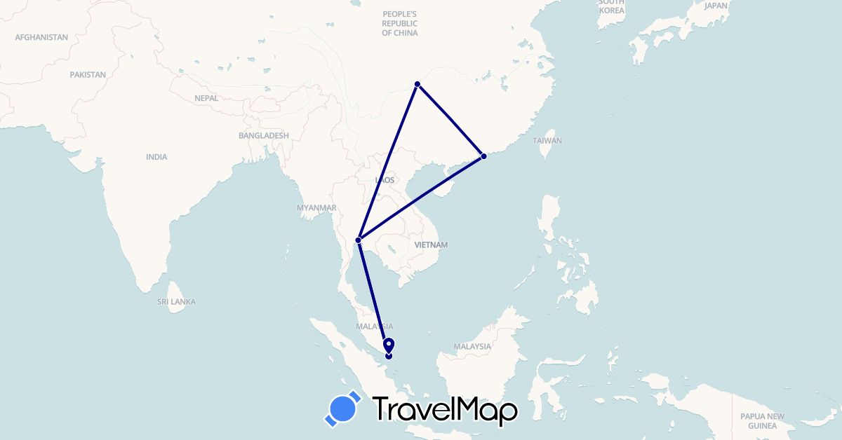 TravelMap itinerary: driving in China, Hong Kong, Singapore, Thailand (Asia)